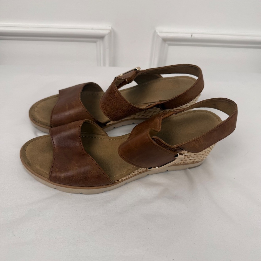 Gabor Brown Leather Wedge with raffia heel